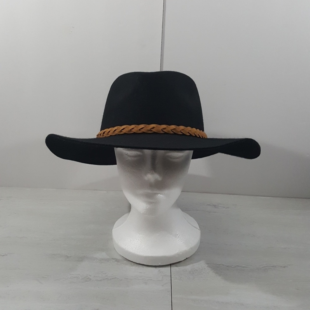 Merona Black Wide-Brim Fedora with Tan Braid